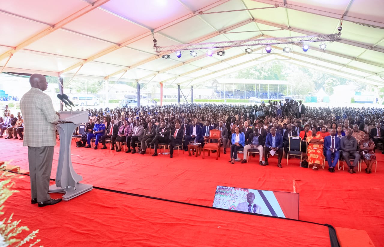 Deputy President Rigathi Gachagua speaking while commissioning an engagement of leaders and other stakeholders from Rift Valley in Nakuru.