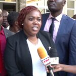 County Assembly of Kilifi Deputy Majority Leader Martha Koki addresses journalists at the county assembly buildings after moving a motion to adjourn sittings indefinitely to protest at the reduction of their perks by the Salaries and Remuneration Commission (SRC). Photo by Emmanuel Masha