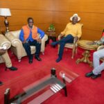 Azimio leader Raila Odinga while meeting coalition leaders after jetting back in the country Tuesday.