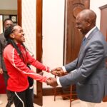 President Ruto with with 1500m and 5000m World Record Holder Faith Kipyegon at State House, Nairobi.