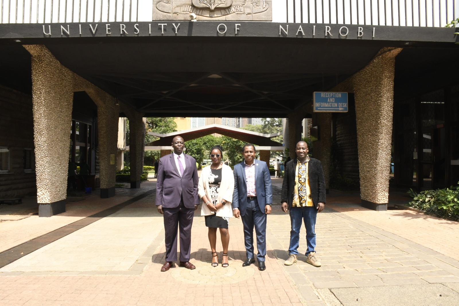 L-R: University of Nairobi’s Director of Corporate Affairs John Orindi, Asharami Synergy Limited Kenya’s Operations Manager, Lavinah Gonah, Sahara Group’s Head of Corporate Communications Bethel Obioma and Aunthetik House Series’ Communications Consultant Kurian Musa at the University of Nairobi, in Nairobi, Kenya. PHOTO | Courtesy