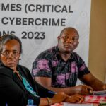 (L-R) Wanjiku Mbiyu, member of the National Computer and Cybercrimes Coordination Committee (NC4) and Co-Chair of the task force for the development of CMAC regulations Col. Evans Ombati keenly follow public views on the regulations in Mombasa.