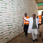 Principal Secretary for Agriculture, Dr. Kipronoh Rono, during an inspection exercise at the NCPB Eldoret Depot.