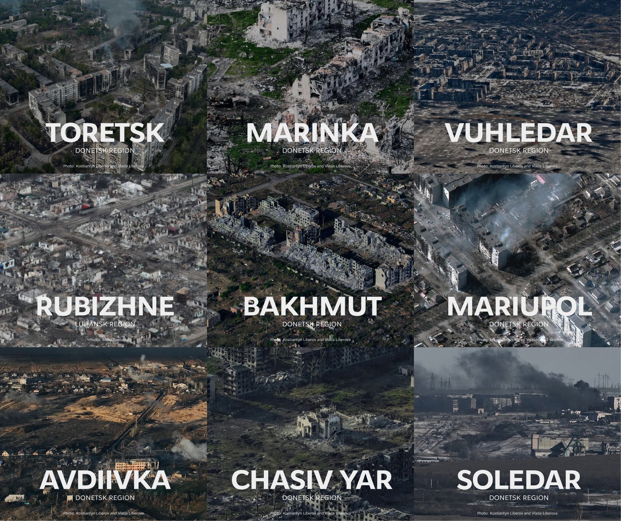 Ukrainian cities destroyed by Russia.