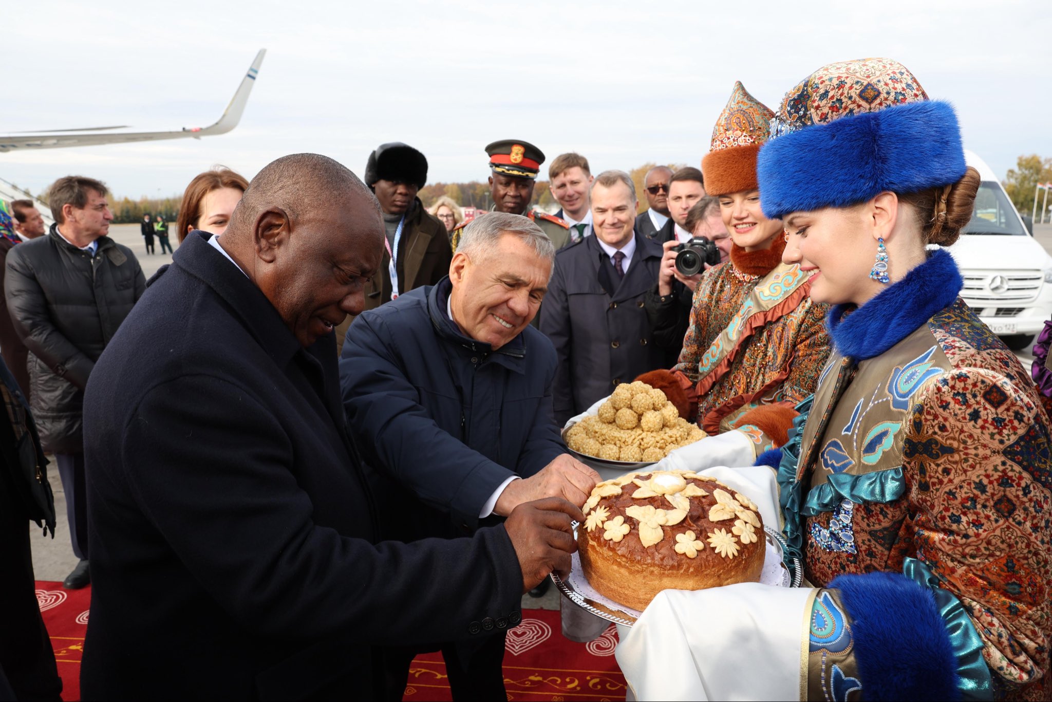 South African President Cyril Ramaphosa lands in Russia for the XVI BRICS Summit.